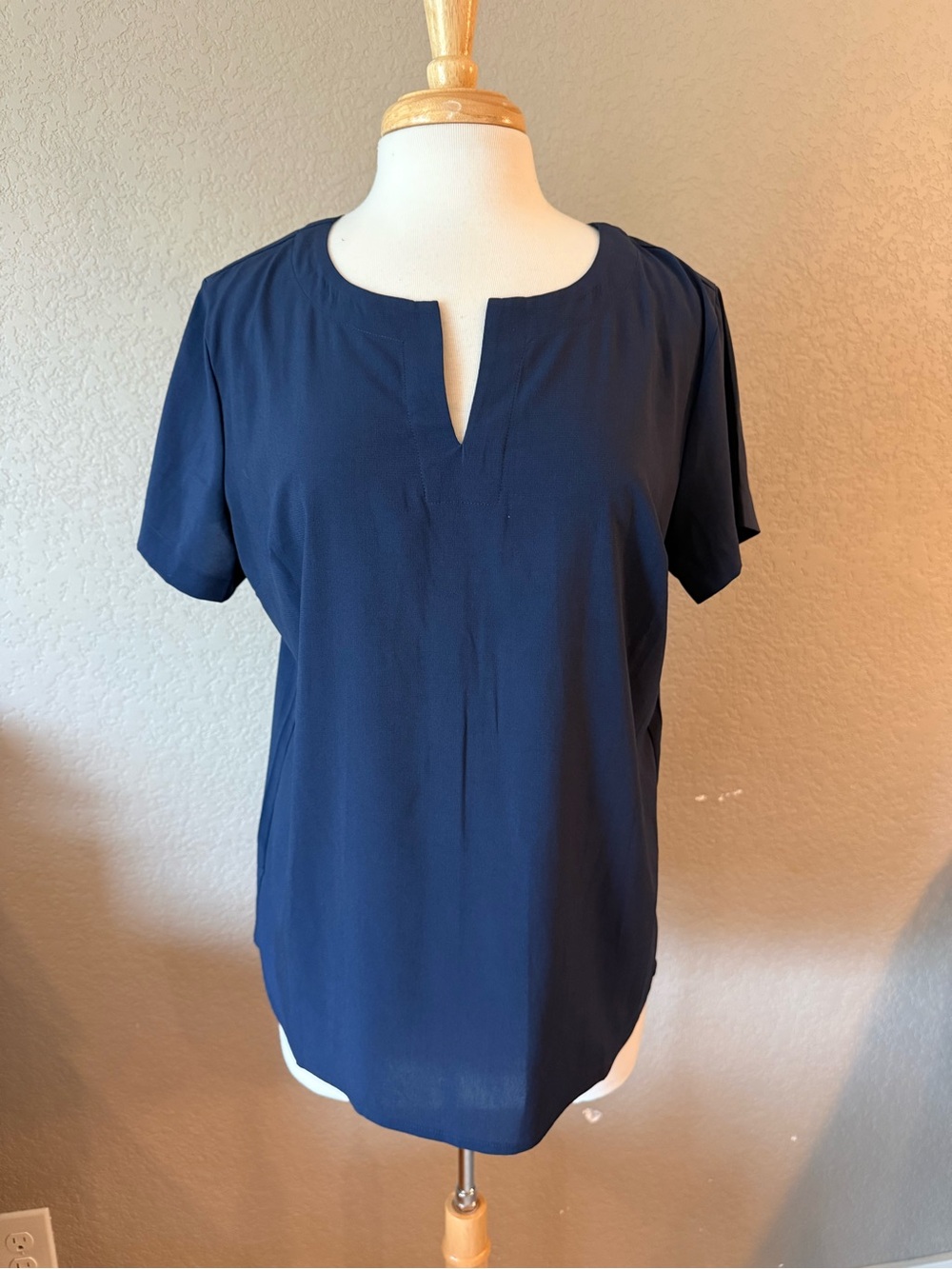 Design Collective Navy Blue Split Neck High Low Blouse Top L